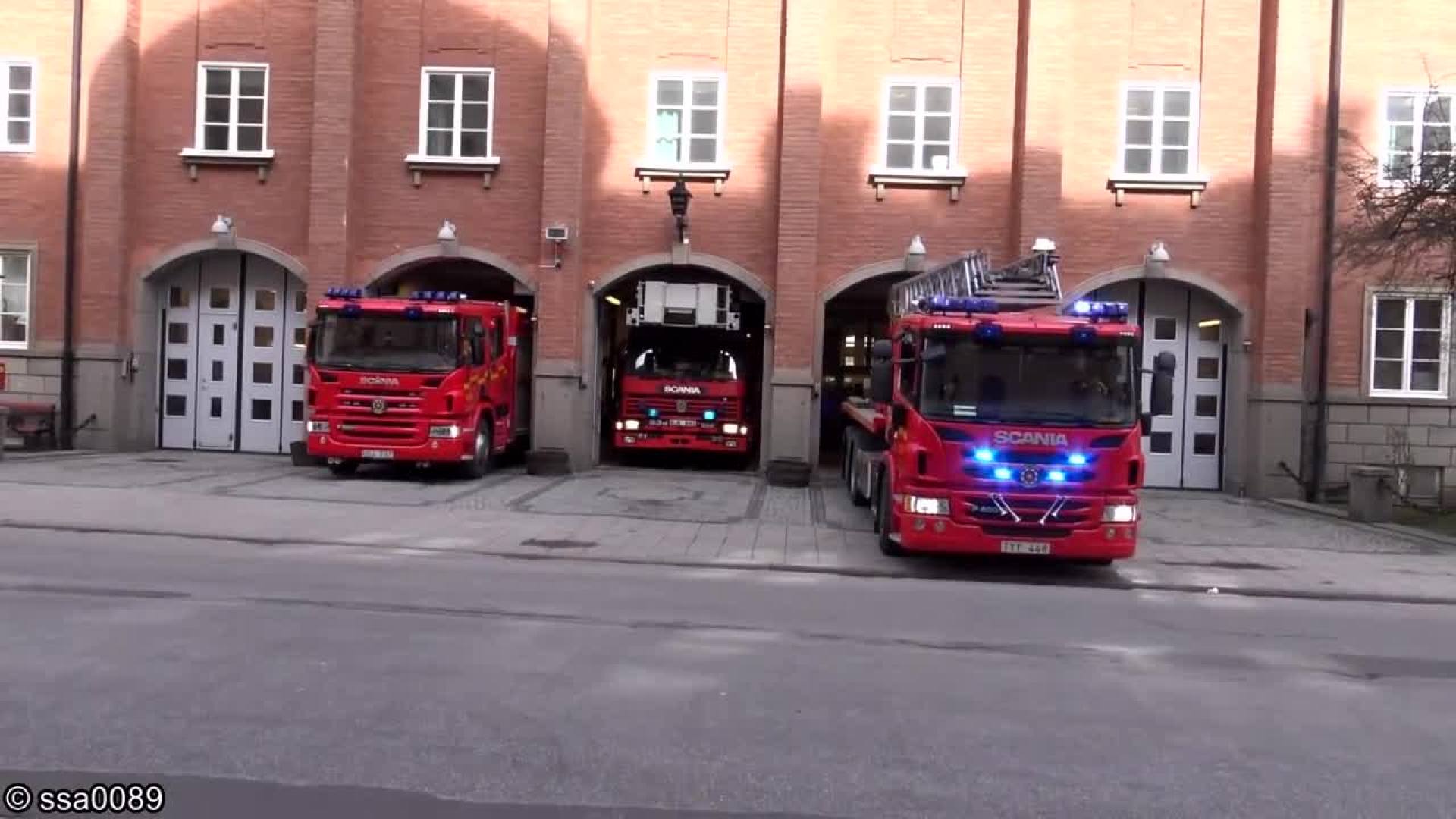 瑞典斯德哥尔摩消防大队 各种斯堪尼亚消防车紧急出警